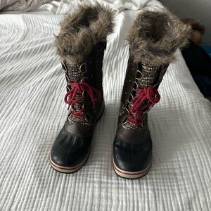 Sorel Dark Brown Boots with Red Accent